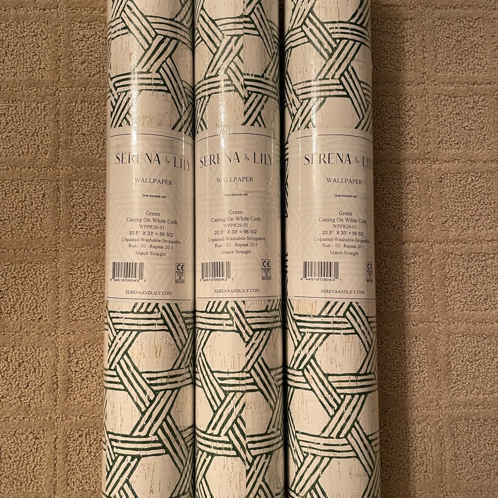 Double Rolls of Serena and Lily rare wallpaper. 
Beautiful design! 3 rolls
